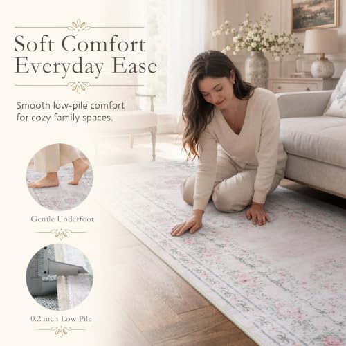 Wonnitar Pink Bow Runner Rug, 2'6" x 8' Washable Hallway Runner, Ultra-Thin Non Slip Soft Floral Carpet for Bedroom Nursery Entryway Corridor Laundry Decor, Light Pink - Image 4
