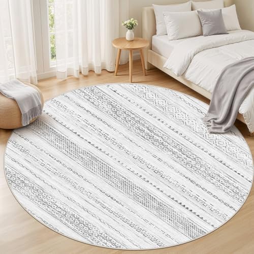 Nakagishi Round Rug Boho Area Rugs: 5x5 Washable Large Circle Neutral Soft Stain Resistant Non-Slip Carpet for Women Aged 25-45 Farmhouse Decor Enthusiasts - Living Room Bedroom Dining Room Nursery - Image 5