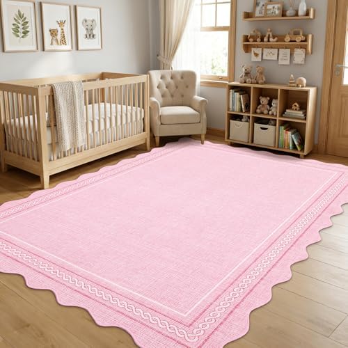 GarveeHome Washable 6x9 Area Rug for Living Room Scalloped Non Slip, Pink - Image 2