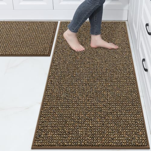 BEQHAUSE Kitchen Rugs and Mats 2PCS Non-Slip, 24"x36"+24"x60", Brown by BEQHAUSE