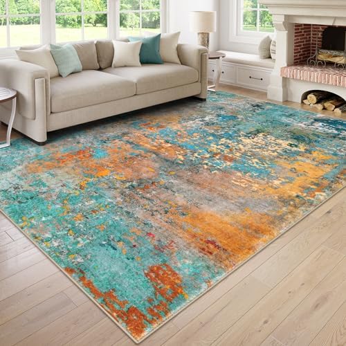 Lahome Modern Abstract 10x14 Area Rug for Living Room, Bedroom, Dining Room - Multicolor, Machine Made, Low Pile, Non Slip, Washable by Lahome