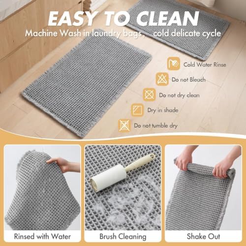 MIULEE Set of 2 Waffle Bathroom Rugs Light Grey Bath Mat 17"x24"+18"x30" - Image 6