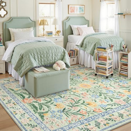 Lahome Green 8x10 Playroom Bedroom Rug, 8x10 Boho Cottage Core Rug by Lahome