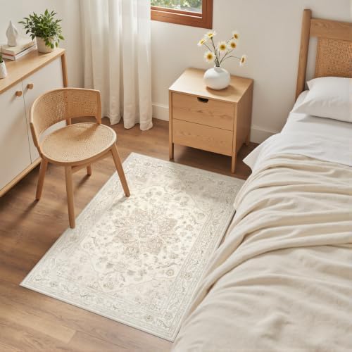 Washable Area Rugs 2x5: Living Room Bedroom Carpet Beige White - Image 4
