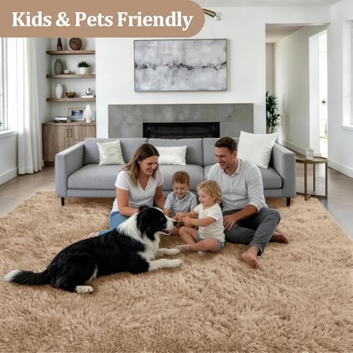 9x12 Area Rug Living Room Bedroom: Fluffy Plush Shag Carpet Beige - Image 4