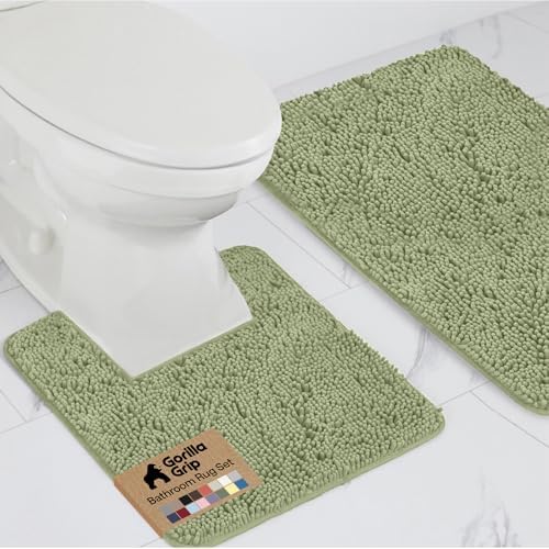 GORILLA GRIP Bathroom Area Rug Sets 2 Piece, Soft Chenille, 30x20 Sage by GorillaGrip