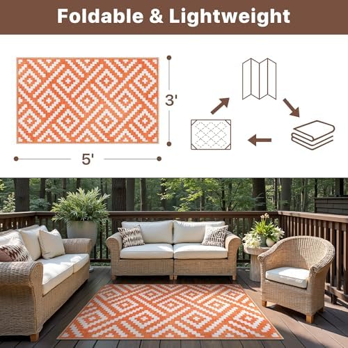 GENIMO Fall Decor Outdoor Rug 3'x5' for Porch, Plastic Door Mat Mid Orange - Image 2