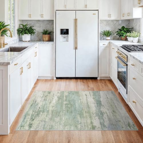 3x4 Area Rug Washable Abstract: Non Slip Entryway Floor Mat Sage Green - Image 2