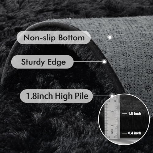 7x10 Ft Extra Large Shag Rugs for Living Room, Ultra Soft Fluffy Furry Area Rugs for Bedroom Indoor Floor, Aesthetic Carpet for Kids Home Decor (Black) - Image 5