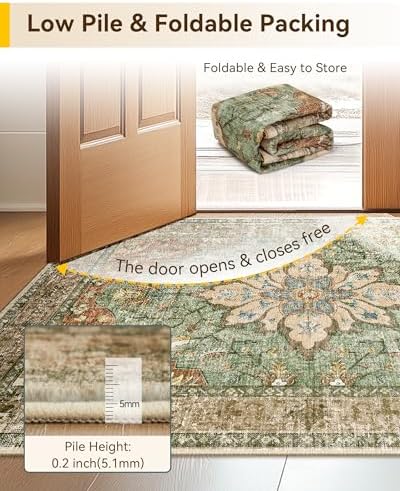 RELEANY Washable Area Rug, Runner 3'x12', Brick/Brown/Green - Image 4