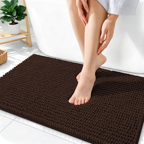 OLANLY Thick Chenille Bathroom Rugs 36x24, Soft Absorbent Bath Mat, Brown by OLANLY