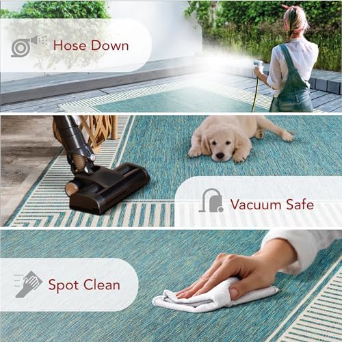 nuLOOM Asha Teal Bordered Power Loomed Indoor/Outdoor Area Rug, 4' x 6' - Image 6
