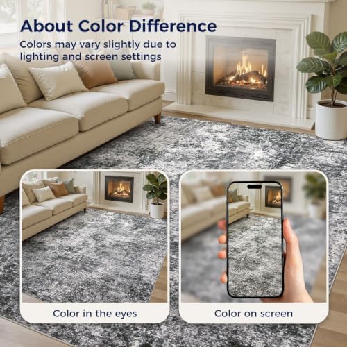 DMOYEST Area Rug Living Room Rugs 8x12 Washable Abstract Grey Carpet - Image 5