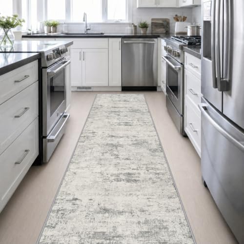 3x14 Washable Runner Rug：Modern Abstract Kitchen Soft Carpet Gray - Image 5