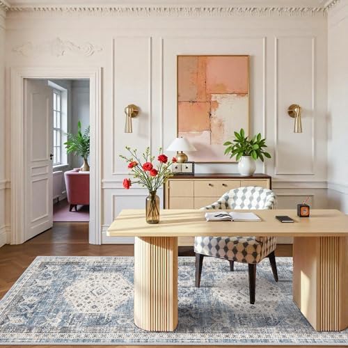 RUUGME Washable 4x10 Runner Rug - Vintage Hallway Kitchen Rugs with Non Slip Backing Low Pile Stain Resistant Carpets Indoor Ultra Soft Light Weight Rug Floor Decoration Mat 4'x10' Aqua Blue - Image 4