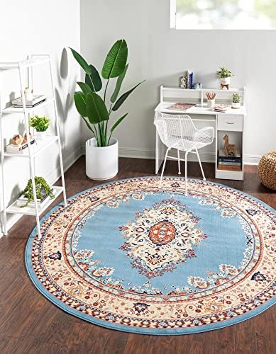 Unique Loom Reza Collection Traditional Persian Style Area Rug, 8' 0" x 8' 0", Light Blue/Ivory by UniqueLoom