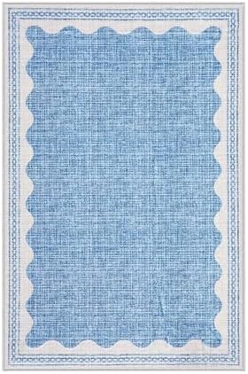 GarveeHome Scalloped 3x5 Area Rug Washable Non-Slip Low-Pile Indoor Rugs for Entryway Solid Blue Modern Minimalism Carpet for Bedroom Living Room Kitchen Bathroom Door Mat - Image 5
