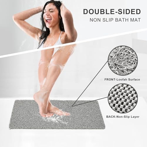Nonslip Bathtub Mat, Anti Slip Bath Mat 0.6" Extra Thick, Quick Dry Bath Tub Anti Slip Shower Mat, Loofah Non-Slip Bath Mat for Tub Bathroom Pool Kitchen Entryway Home Hotel(Grey 24x24) - Image 3