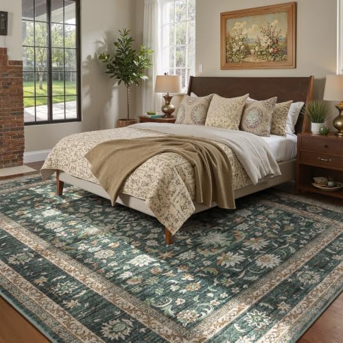 Lofus Washable Rugs for Living Room Bedroom 8 x 10, Vintage Floral Green - Image 2