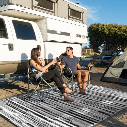 GENIMO Outdoor Rug for Patio Clearance, 6'x9' Waterproof Camping Mat, Reversible Plastic Straw Rugs for RV, Camper, Balcony, Backyard, Picnic, Deck (Black White) - Image 5