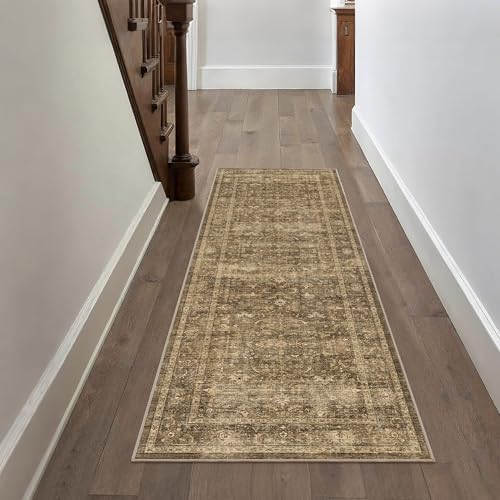 2x6 Washable Kitchen Runner Rug Non-Slip Vintage Brown Throw Carpet - Image 3