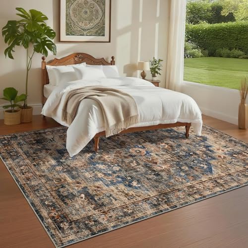 GarveeHome 6x9 Rugs for Living Room Washable Area Rug Blue&Brown - Image 4