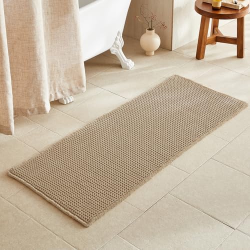 TYUU Waffle Runner Rug Bathroom, Long Boho Bath Mat Non Slip, 60x24 Khaki by TYUU