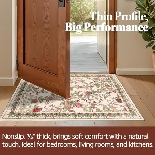 jinchan 2x6 Runner Rug Floral Vintage Washable Area Rug, Red/Green - Image 5