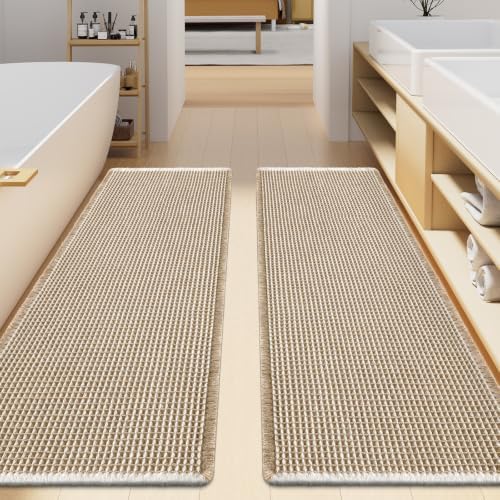 Smiry Waffle Bathroom Rugs Sets 2 Piece (59x24+59x24, Brown & Cream) by Smiry