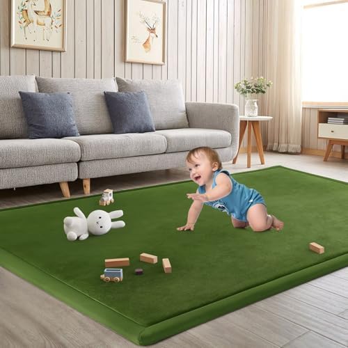 Baby Play Mat for Floor Nursery Muscle Mat Area Rug Playroom Rug 59x79" Elastic Foam 1.3" Thick Crawling Mat for Babies,Toddlers(Moss Green) by ILPEOD