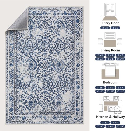 Small 2x3 Rug Boho Washable Area Rug for Entryway Door Mat, Blue - Image 2