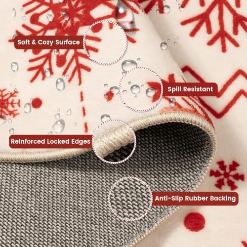 Christmas 4x6 Area Rugs for Entryway, Washable Rug Soft Non-Slip Low Pile Christmas Tree Elk Snowflake Small Carpet for Kitchen Living Room Bedroom Kids Nursery Holiday Throw Home Decor(Red/Cream Elk) - Image 6