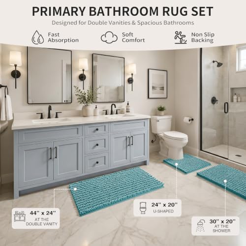 Yimobra Bathroom Rug Set 3 Piece, Super Absorbent Bath Mat Set, Teal Blue - Image 2
