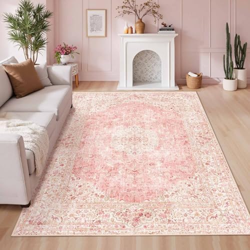 Washable Rugs for Living Room 5x7 Pink Area Rug for Girls Bedroom by LatteFog