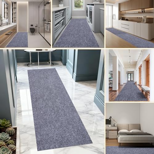 2x6 ft Outdoor Runner Rug, Non-Slip Indoor Outdoor Carpet Runner with TPR Backing, Waterproof Mat for Hallway, Kitchen, Patio, Garage, Deck, Entryway, Grey Fine Stripes - Image 7