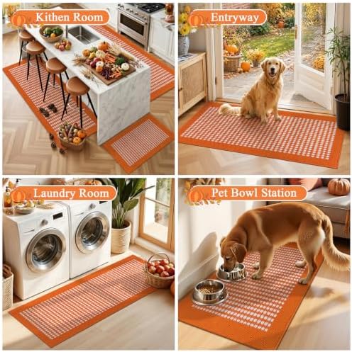 Ileading Fall Kitchen Rugs Set of 3 Piece Washable Orange Autumn Runner Rug - Image 7