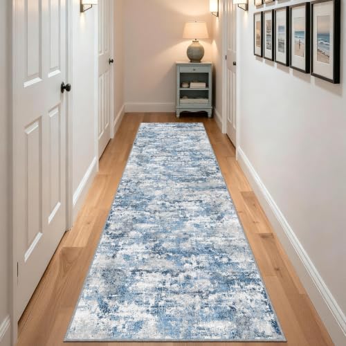 2.6x8ft Wide Rug Runners for Hallways Non Slip,Kitchen Runners,Ocean Blue - Image 2