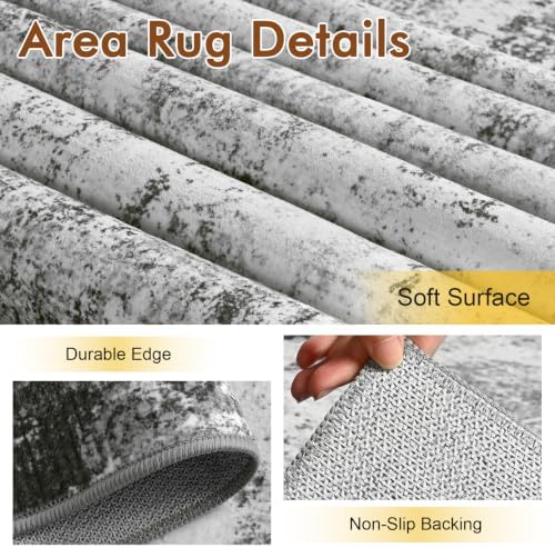 8x10 Ft Abstract Washable Area Rugs for Living Room Grey - Image 6