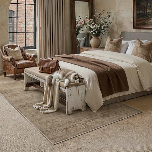 PureCozy Brown 5x7 Washable Area Rug Bedroom Vintage Distressed Carpet - Image 2