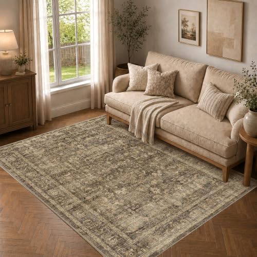 3x5 Washable Entryway Area Rug Non-Slip Vintage Brown Throw Carpet by HOME