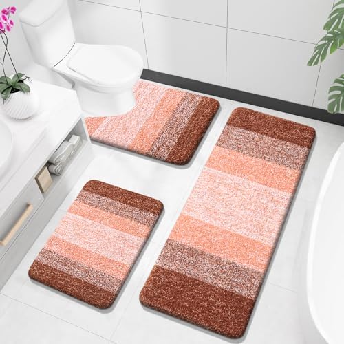OLANLY Microfiber Bathroom Rugs Sets 3 Piece, Absorbent Bath Mats, Orange by OLANLY