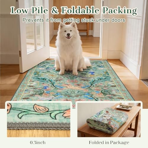 nesrt 2.6'x 8' Bird Runners for Hallway Kitchen Rug Non Slip, Long Washable Boho Jungle Runner Rugs, Soft Floral Botanical Carpet Runner for Hall, Laundry, Bedroom, Bathroom (Light Green) - Image 6