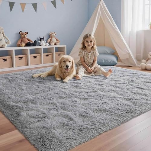 5x7 ft Light Grey Rug for Living Room Fluffy Bedroom Rug Non-Slip Area Rugs Shag Carpet for Nursery Kids Play Room Dorm Office Indoor Modern Plush Carpets Boys - Image 2