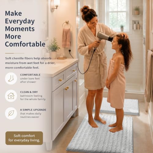 Yimobra Bathroom Rug Set 3 Piece, Super Water Absorbent Bath Mat Set, White - Image 4