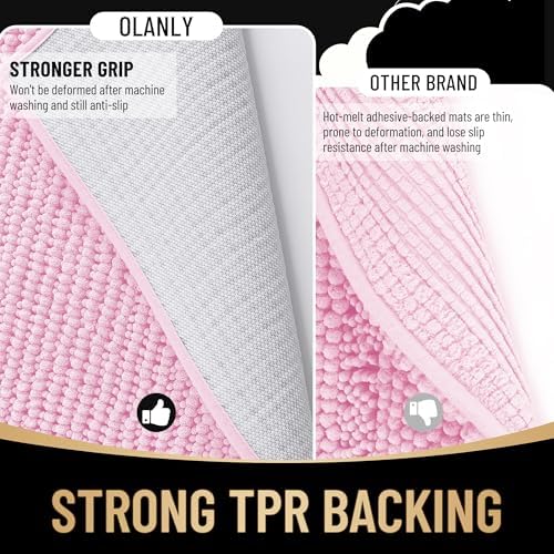OLANLY Thick Chenille Bathroom Rugs 36x24, Soft Absorbent Bath Mat, Pink - Image 5