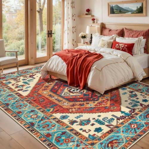 SERISSA 7x9 Washable Non Slip Boho Area Rug for Living Room，Orange - Image 2