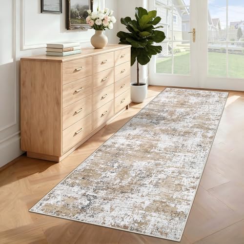 XLUEZ 2x7 Runner Rug for Hallway, Washable Modern Abstract Runner Rugs Neutral Soft Non Slip Kids Rug Stain Resistant Indoor Runners for Hallways Entryway Bedroom Kitchen Laundry Room(Beige, 2'x7') - Image 4
