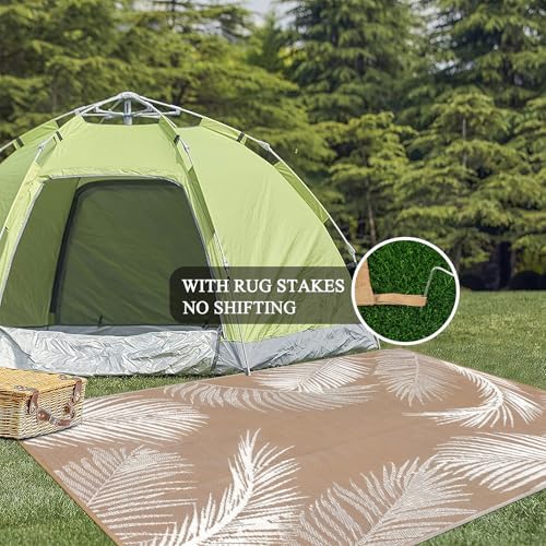 Pauwer Waterproof Outdoor Rug 5x8, Plastic Straw Patio Mat, Leaf Brown - Image 5