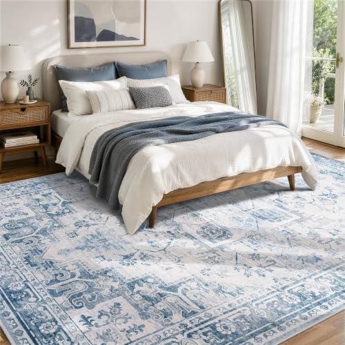 5x7 Washable Area Rugs for Bedroom Blue Grey Non-Slip Rug - Image 2