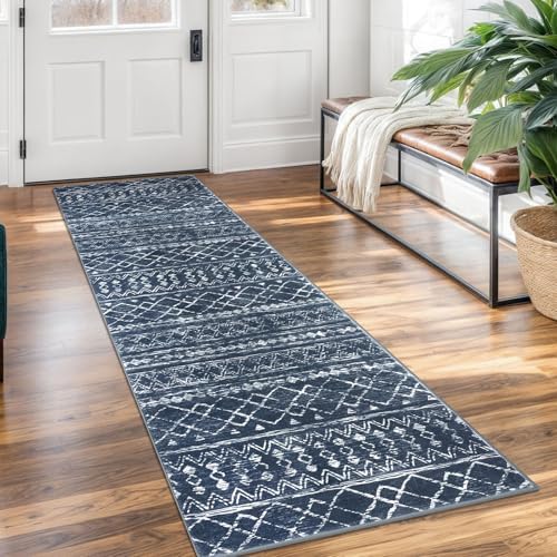 KUTA Moroccan Washable Runner Rug, 2x7 Vintage Navy Blue Boho by KUTA